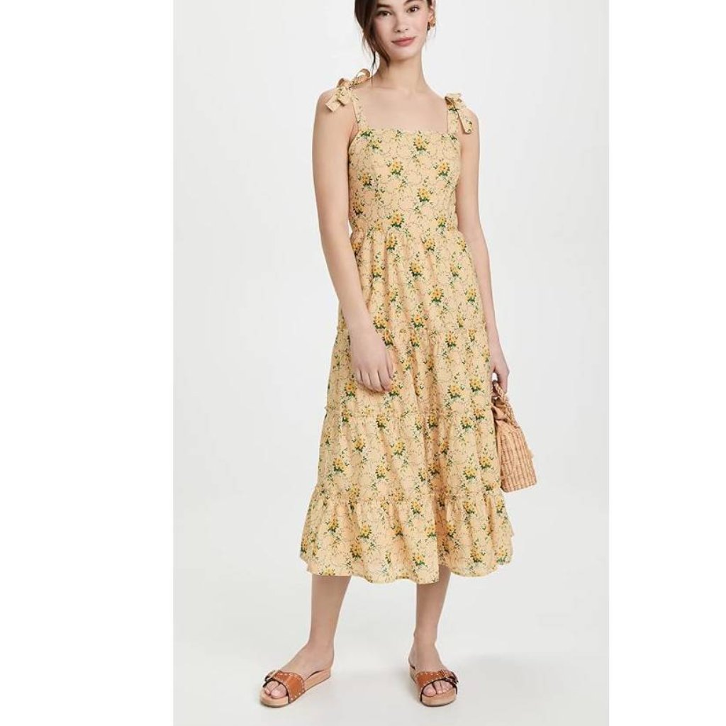 New Paige Tamika Dress Fitted Bodice Square Neckline Shoulder Ties Size L #2082